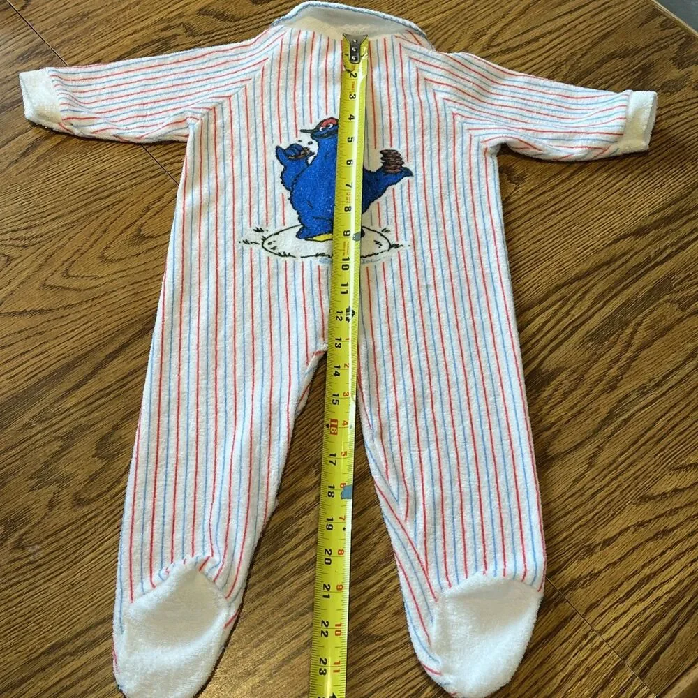 VTG Baby Sesame Street Baseball Terry Footy Pajamas Size 1 18.5-23 Lbs. JC Penny